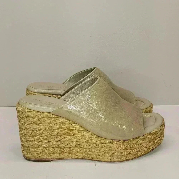 Paloma Barcelo 10.5 mm raffia wedge espadrille light green size 9 nwob - Picture 1 of 12
